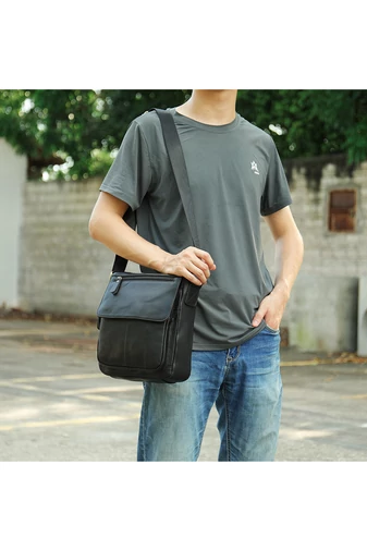 Bonluo Geantă Crossbody De Bărbați Neagră Din Piele Naturală Dimensiune (28*22*6 cm)