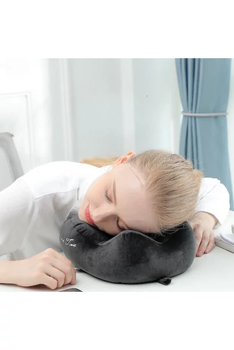 Bonluo Pernă De Gât Albastru Închis Cu Capsă Din Material Moale 28x28cm
