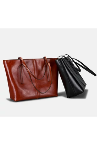 Bonluo Geantă De Umăr Maro Din Piele Naturală De Dimensiunea 30*34*13 cm 