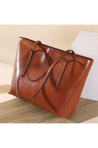 Bonluo Geantă De Umăr Maro Din Piele Naturală De Dimensiunea 30*34*13 cm 