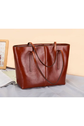 Bonluo Geantă De Umăr Maro Din Piele Naturală De Dimensiunea 30*34*13 cm 