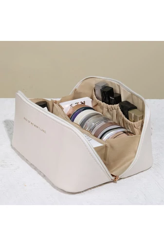 Bonluo Geantă De Cosmetice Bej Din Imitație De Piele Dimensiuni 11*23,6*10,5 cm 