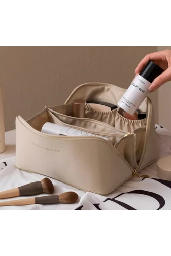 Bonluo Geantă De Cosmetice Bej Din Imitație De Piele Dimensiuni 11*23,6*10,5 cm 