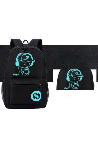 Bonluo Rucsac Negru Cu Figurine Fosforescente Și Cablu USB Dimensiune Gratuită Wizzair (40x30x20cm)