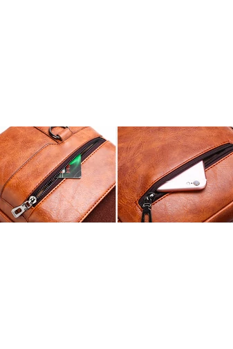 Bonluo Set Geantă De Bărbați Maro Închis Cu Două Portofele Incluse Din Imitație Piele (26*22*6cm) (3BUC)