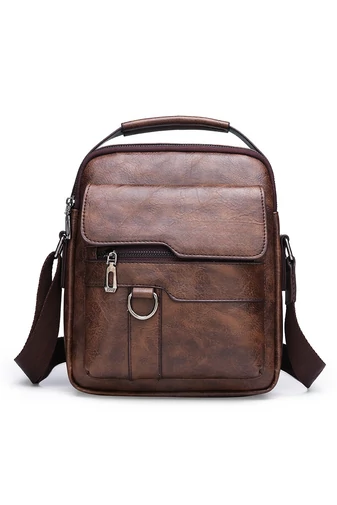 Bonluo Set Geantă De Bărbați Maro Închis Cu Două Portofele Incluse Din Imitație Piele (26*22*6cm) (3BUC)