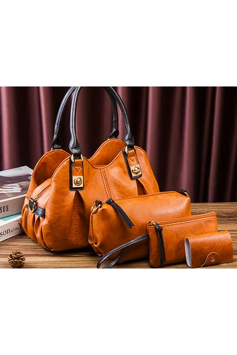 Bonluo Set Geantă De Mână Maro Din Imitație De Piele Calitate Premium (4BUC)