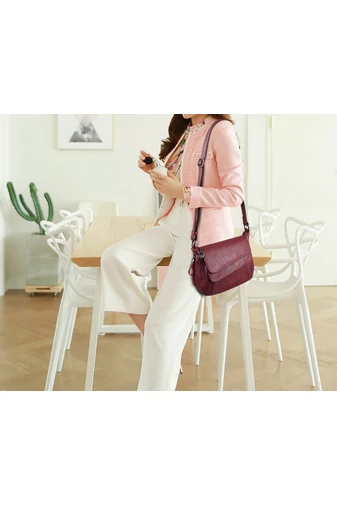 Bonluo Geantă Crossbody Vișinie Din Imitație De Piele Dimensiuni 22*27*14