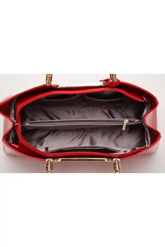 Bonluo Geantă De Mână/Umăr Roșie Din Material Lăcuit Accesorizat Dimensiune (34x15x11cm)