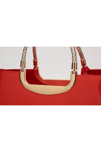 Bonluo Geantă De Mână/Umăr Roșie Din Material Lăcuit Accesorizat Dimensiune (34x15x11cm)