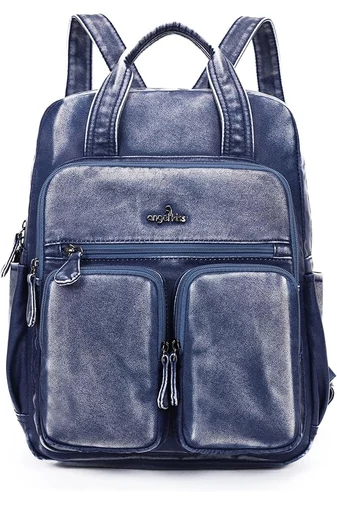 Rucsac Albastru Denim Din Piele PU Spălată De Calitate Premium