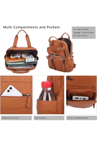 Rucsac Albastru Denim Din Piele PU Spălată De Calitate Premium