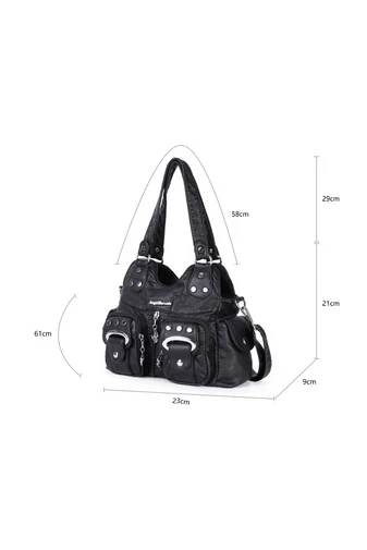 Geantă De Umăr Neagră Din Piele PU Spălată De Calitate Premium De Dimensiune Mică 21*23*9cm