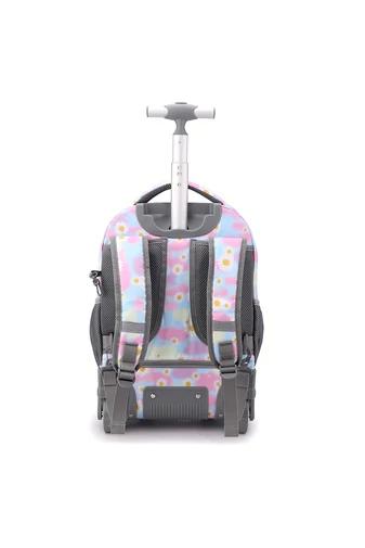Bonluo Ghiozdan Pe Roți Roz Cu Model Flori Din Material Impermeabil Dimensiune 48*31*21cm