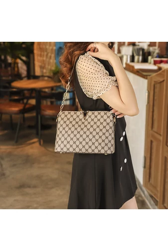 Geantă Crossbody Bonluo Maro Cu Model Din Imitație De Piele Dimensiunea 19*26*9cm  