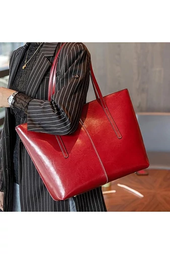 Bonluo Geantă De Umăr Maro Din Piele Naturală De Dimensiunea 30*34*13 cm 