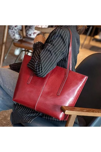 Bonluo Geantă De Umăr Maro Din Piele Naturală De Dimensiunea 30*34*13 cm 