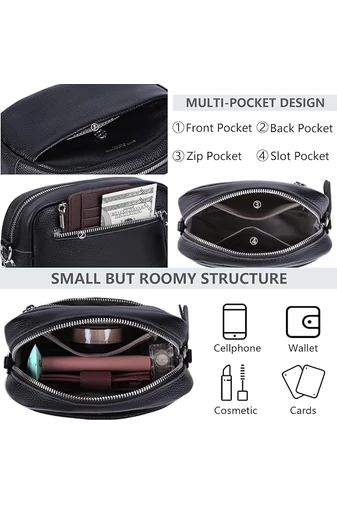 Geantă Crossbody Bonluo Neagra Din Piele Naturală Dimensiune Mică(15*20*7cm)