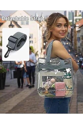 Geantă Transparentă Cu Mâner Gri Bonluo Din Material Impermeabil Dimensiune (32*31*15cm)