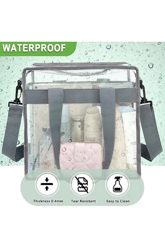 Geantă Transparentă Cu Mâner Gri Bonluo Din Material Impermeabil Dimensiune (32*31*15cm)