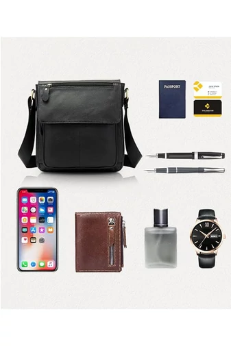 Bonluo Geantă Crossbody De Bărbați Maro Din Piele Naturală Acoperită Cu Coaja De Litchi Calitate Premium Dimensiune (28*22*6 cm)