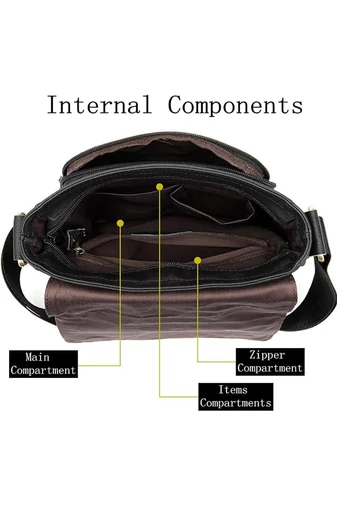 Bonluo Geantă Crossbody De Bărbați Maro Din Piele Naturală Acoperită Cu Coaja De Litchi Calitate Premium Dimensiune (28*22*6 cm)