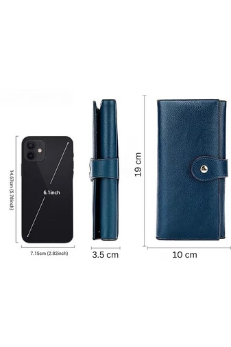 Bonluo Portofel Dama Albastru Închis Din Piele Naturală Dimensiune (19*10*3,5cm)