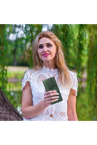Bonluo Portofel Dama Verde Din Piele Naturală Dimensiune (19*10*3,5cm)