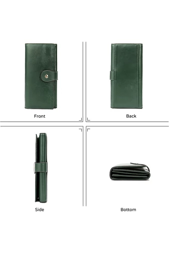 Bonluo Portofel Dama Verde Din Piele Naturală Dimensiune (19*10*3,5cm)