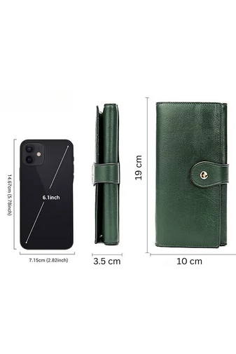 Bonluo Portofel Dama Verde Din Piele Naturală Dimensiune (19*10*3,5cm)