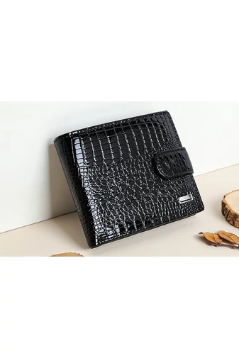 Portofel Bonluo Negru Din Piele Naturală Lăcuită De Dimensiunea 10*12*2.5 cm