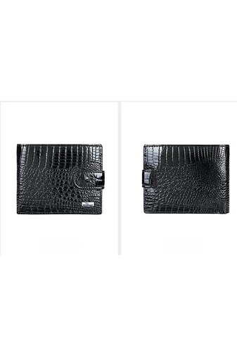 Portofel Bonluo Negru Din Piele Naturală Lăcuită De Dimensiunea 10*12*2.5 cm