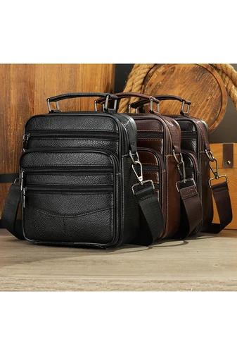 Geantă Crossbody De Bărbați Neagră Bonluo Din Piele Naturală Calitate Premium Dimensiune (23*20*6cm)