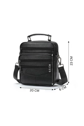 Geantă Crossbody De Bărbați Neagră Bonluo Din Piele Naturală Calitate Premium Dimensiune (23*20*6cm)