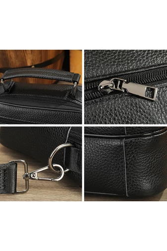 Geantă Crossbody De Bărbați Neagră Bonluo Din Piele Naturală Calitate Premium Dimensiune (23*20*6cm)