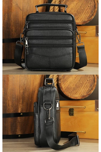 Geantă Crossbody De Bărbați Neagră Bonluo Din Piele Naturală Calitate Premium Dimensiune (23*20*6cm)