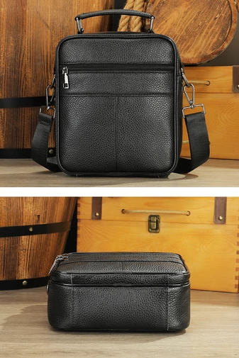 Geantă Crossbody De Bărbați Neagră Bonluo Din Piele Naturală Calitate Premium Dimensiune (23*20*6cm)