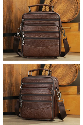 Geantă Crossbody De Bărbați Maro Bonluo Din Piele Naturală Calitate Premium Dimensiune (23*20*6cm)