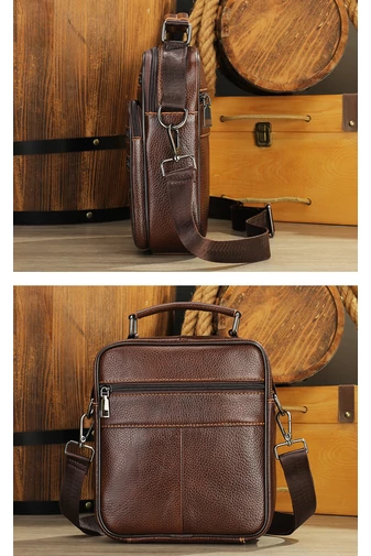 Geantă Crossbody De Bărbați Maro Bonluo Din Piele Naturală Calitate Premium Dimensiune (23*20*6cm)