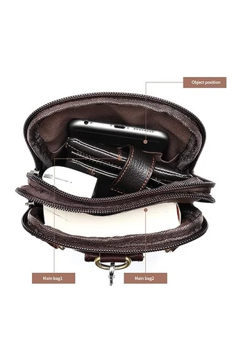 Geantă Crossbody Și Deantă De Brâu Bonluo De Bărbați Maro Din Piele Naturală Dimensiune (20*12,5m)