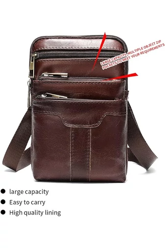 Geantă Crossbody Și Deantă De Brâu Bonluo De Bărbați Maro Din Piele Naturală Dimensiune (20*12,5m)