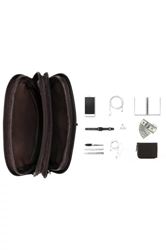 Geantă Crossbody Și Deantă De Brâu Bonluo De Bărbați Maro Din Piele Naturală Dimensiune (20*12,5m)