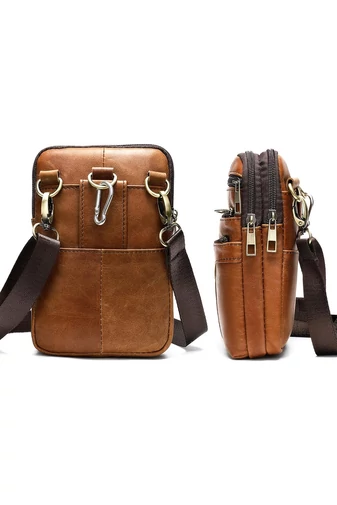 Geantă Crossbody Și Deantă De Brâu Bonluo De Bărbați Maro Din Piele Naturală Dimensiune (20*12,5m)