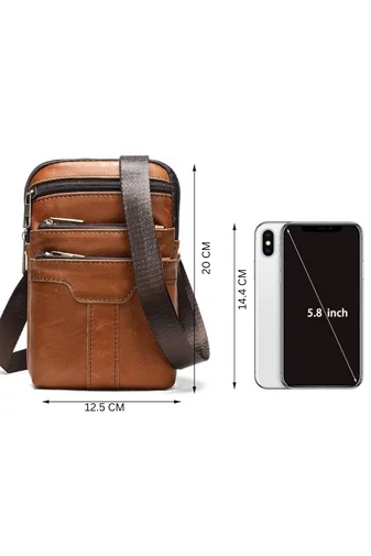 Geantă Crossbody Și Deantă De Brâu Bonluo De Bărbați Maro Din Piele Naturală Dimensiune (20*12,5m)