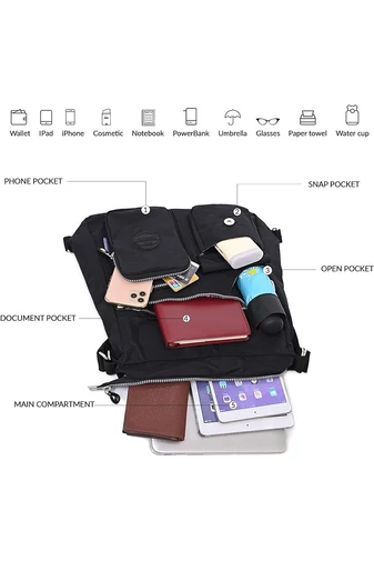 Geantă Hobo Damă Bonluo Negru Cu Etichetă RFID, Din Material Impermeabil,  Dimensiunea 33*34*11cm 