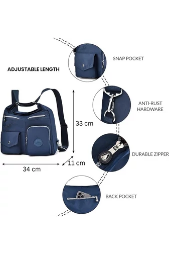 Geantă Hobo Damă Bonluo Albastru Închis Cu Etichetă RFID, Din Material Impermeabil,  Dimensiunea 33*34*11cm 