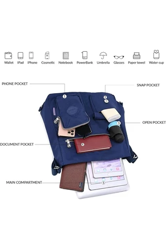Geantă Hobo Damă Bonluo Albastru Închis Cu Etichetă RFID, Din Material Impermeabil,  Dimensiunea 33*34*11cm 