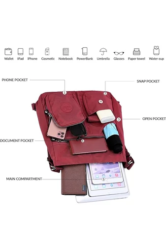 Geantă Hobo Damă Bonluo Vișiniu Închis Cu Etichetă RFID, Din Material Impermeabil,  Dimensiunea 33*34*11cm 