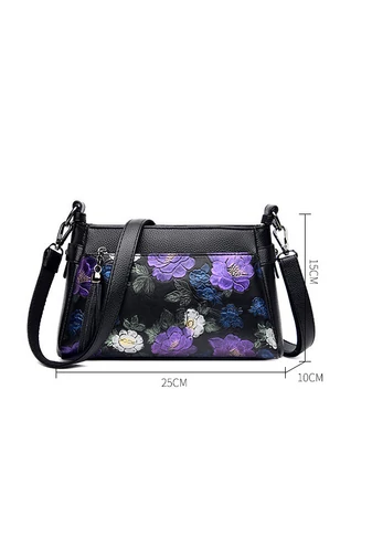 Geantă Crossbody Negru Cu Model Flori Din Imitație De Piele De Dimensiunea 15*25*10cm