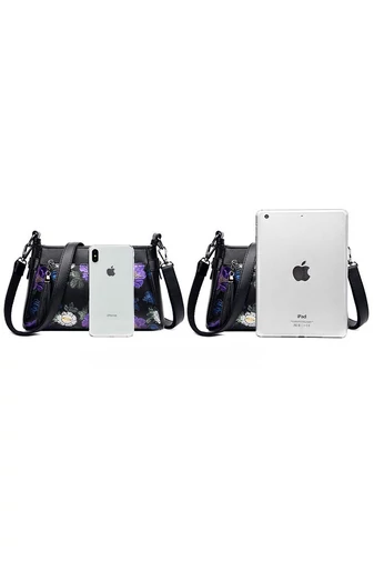 Geantă Crossbody Negru Cu Model Flori Din Imitație De Piele De Dimensiunea 15*25*10cm